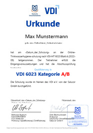 Zertifikat der VDI 6023 Schulung