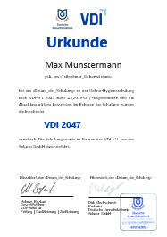 Zertifikat der VDI 2047 Schulung