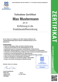 Zertifikat der Umsetzung der Ersatzbaustoffverordnung (EBV)
