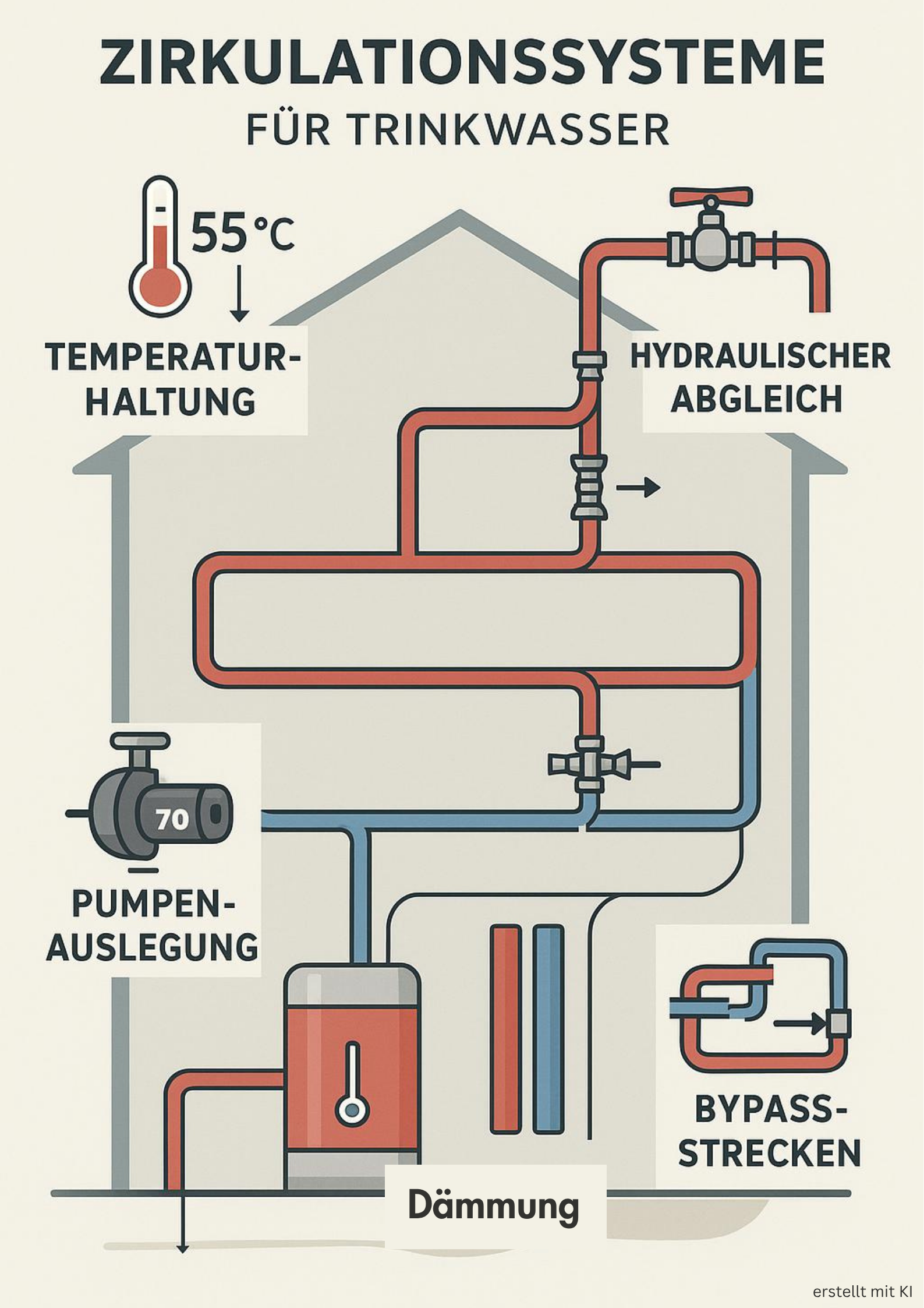Schaubild Dämmung – Warm- und Kaltwasserleitungen