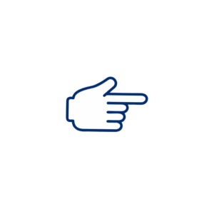 Symbol einer nach rechts zeigenden Hand im blauen Umrissstil.
