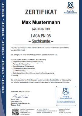 Musterzertifikat LAGA PN 98 klein