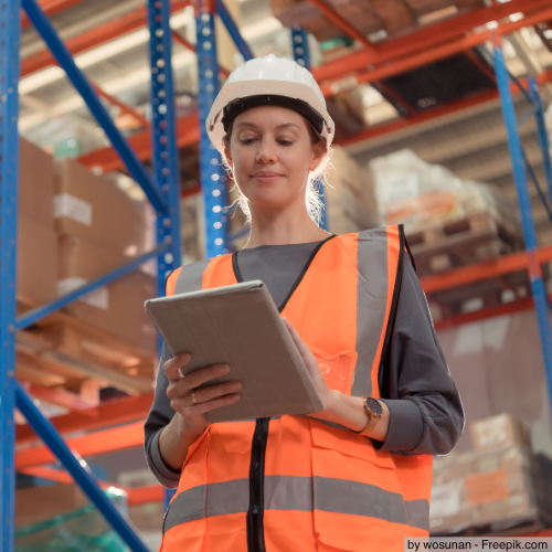 Gefahrstoffbeauftragte mit Klemmbrett.