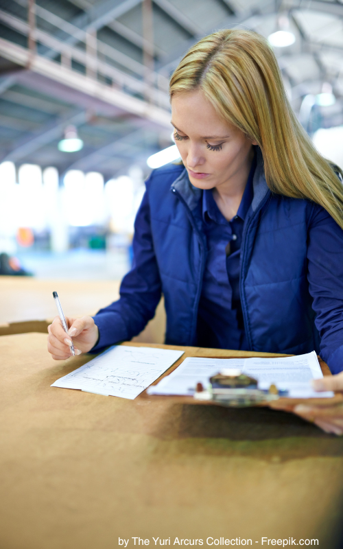 Sicherheitsbeauftragte mit Klemmbrett.