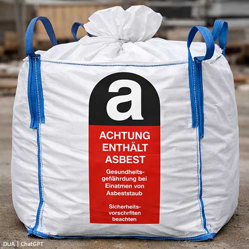 Asbest richtig entsorgt im Asbestentsorgungsbeutel mit Warnhinweis