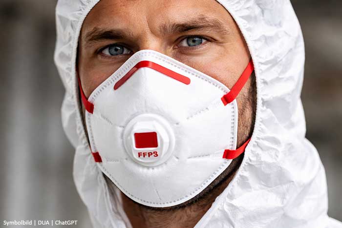 Mann trägt Maske FFP3 für Asbestentfernung
