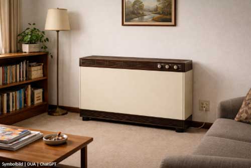 Nachtspeicherofen in Wohnung an Wand