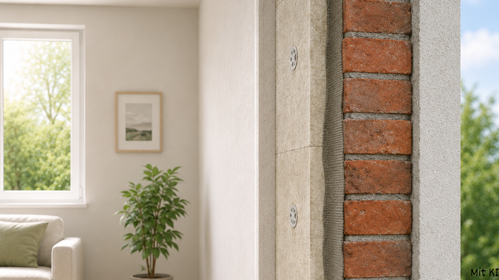 Querschnitt einer Wand mit Innendämmung gegen Schimmel